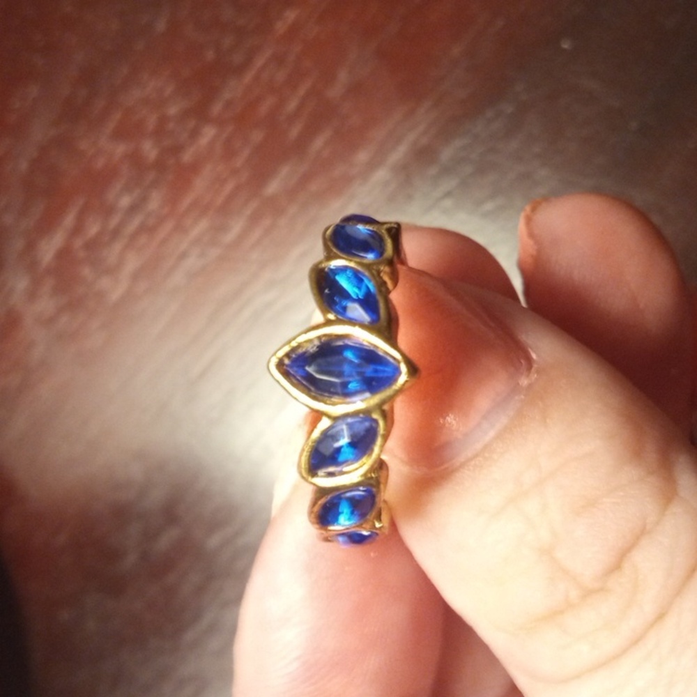 Blue Stone Ring Gold Tone Size 7.5